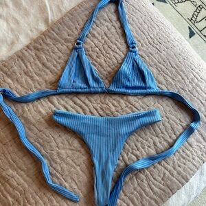 Monday Swimwear Blue Ribbed Bikini Set